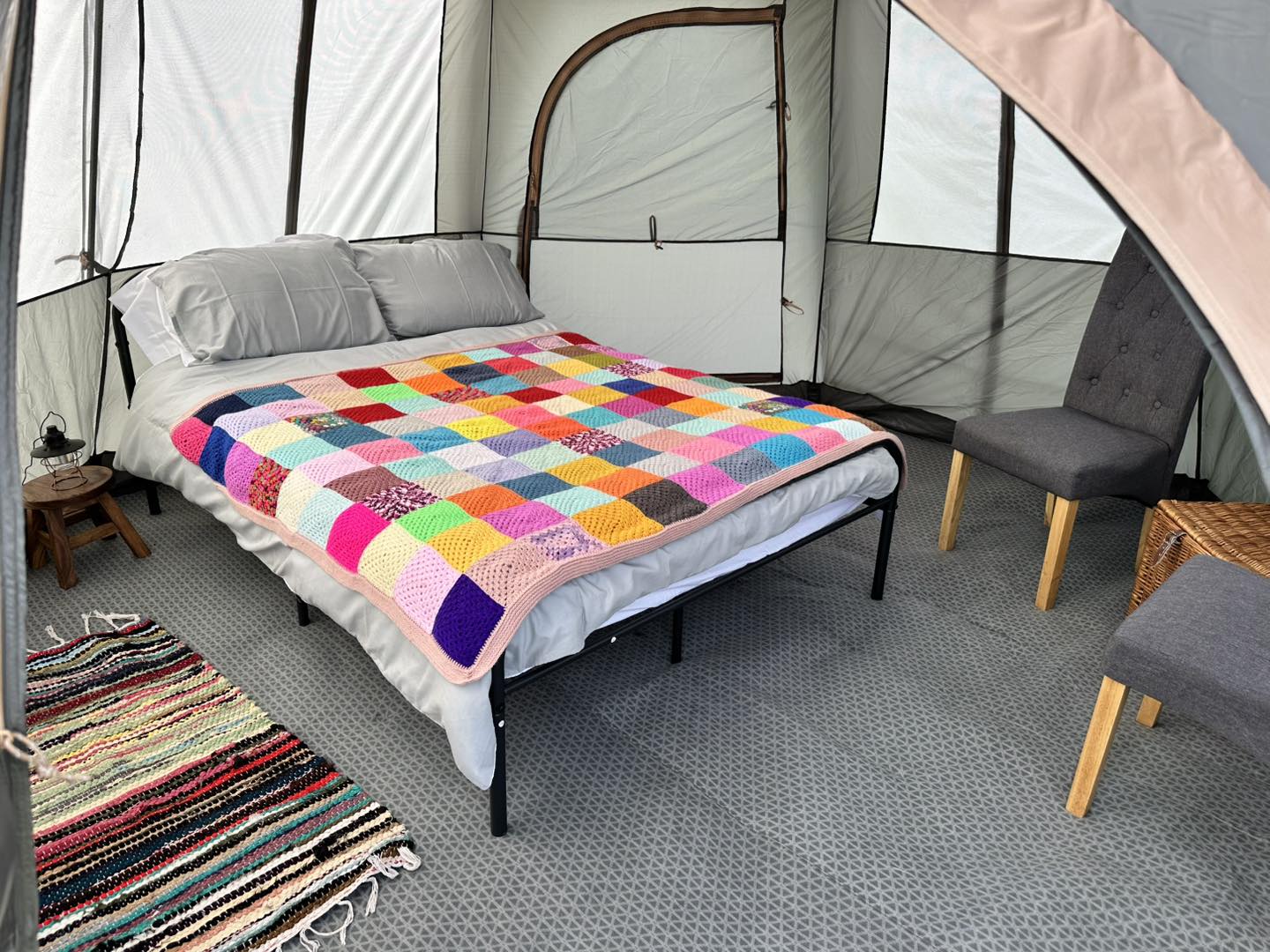 Inside a Yarnstock glamping pod