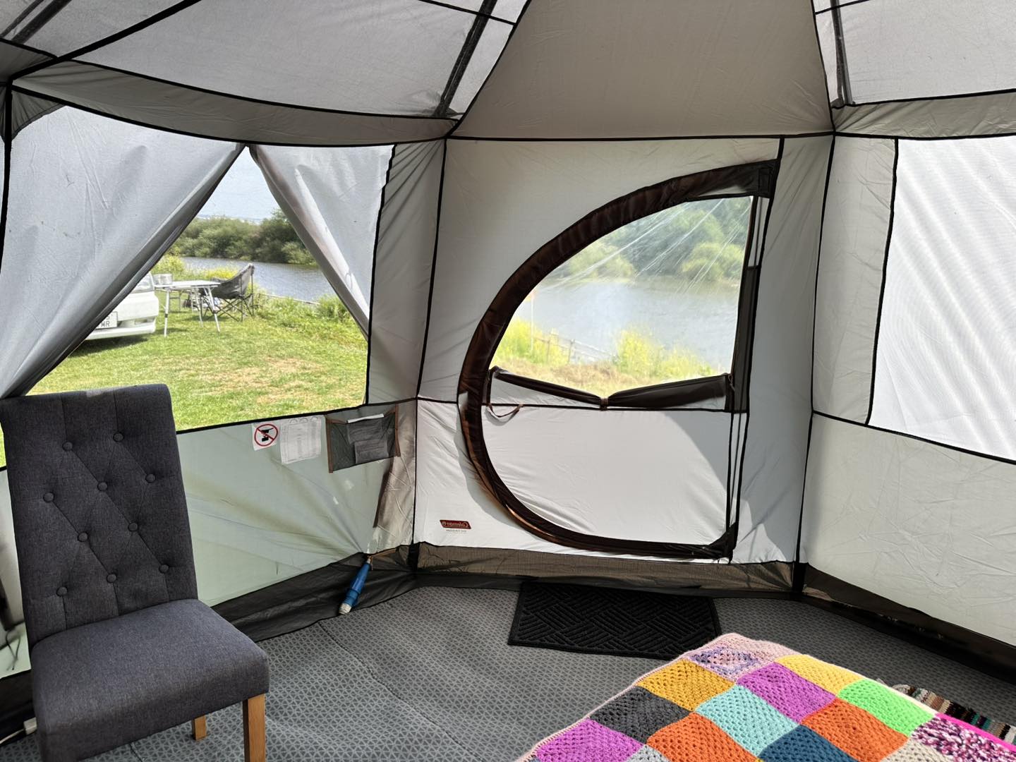 Outside a Yarnstock glamping pod